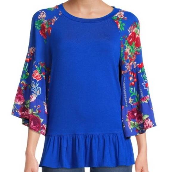 The Pioneer Woman Tops - The Pioneer Woman Mixed Media Long Sleeve Patterned Top.